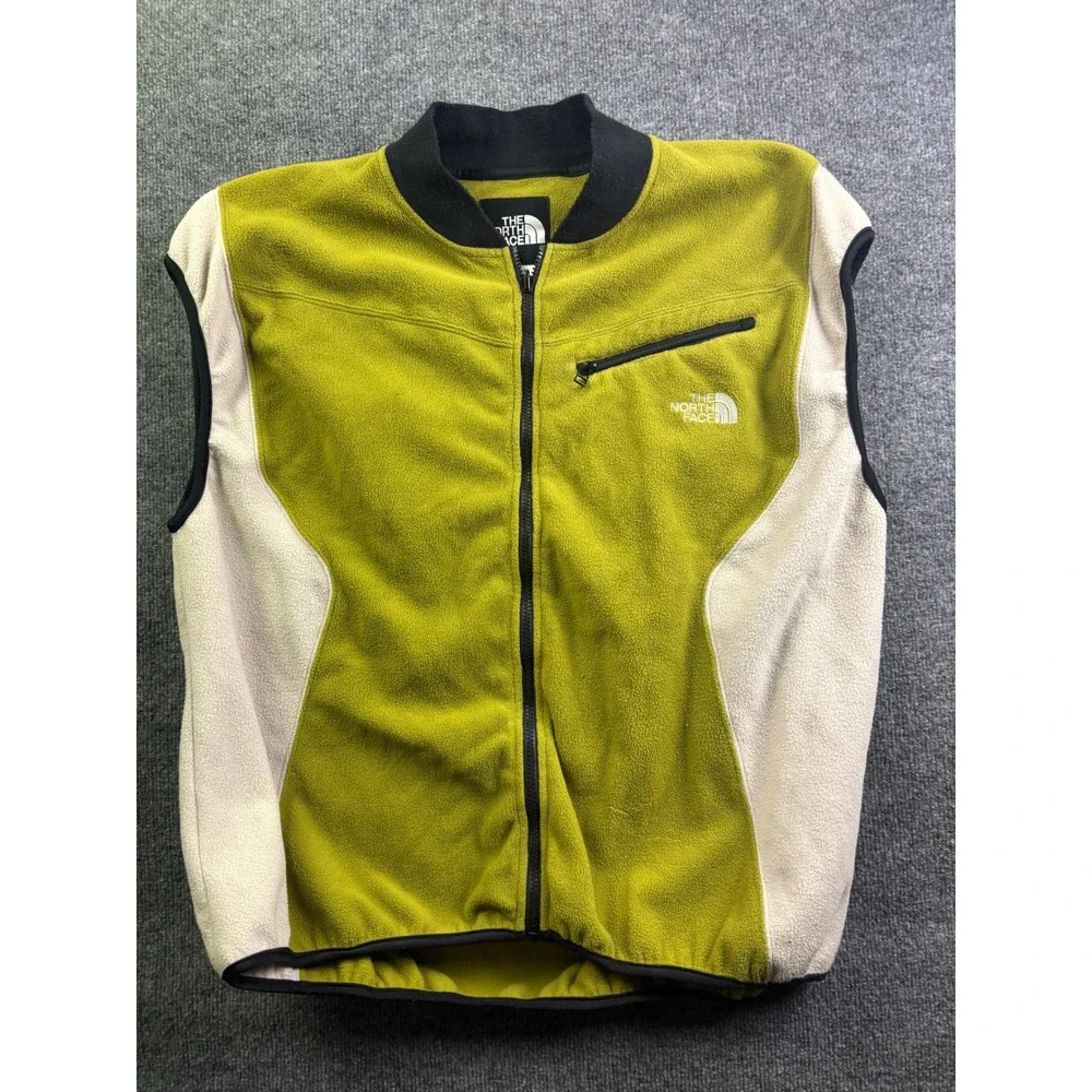 Vintage The North Face Fleece Vest Mens XL Lime Green Cream Full Zip Colorblock